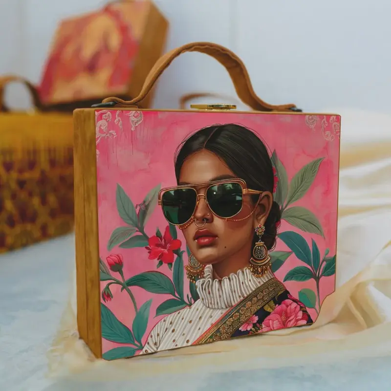 Women Elegant Lady Printed Suitcase Style Clutch