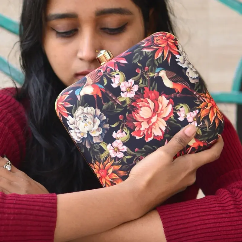 Women Bird and Flower Printed Clutch