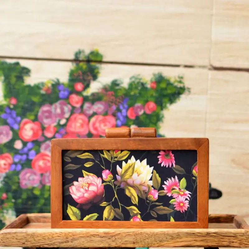 Women Floral Wooden Printed Clutch