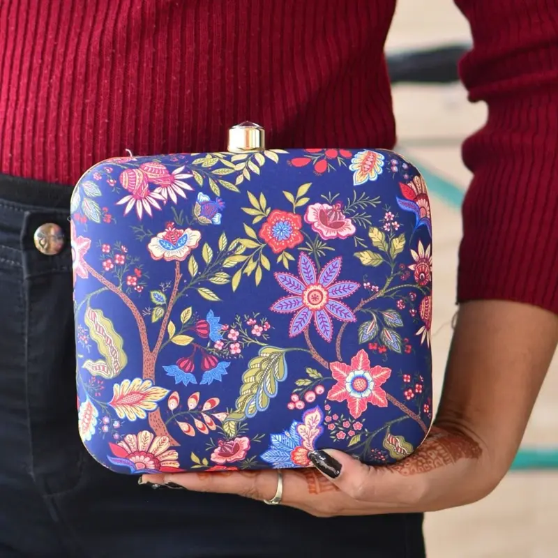 Woman Blue Floral Printed Clutch