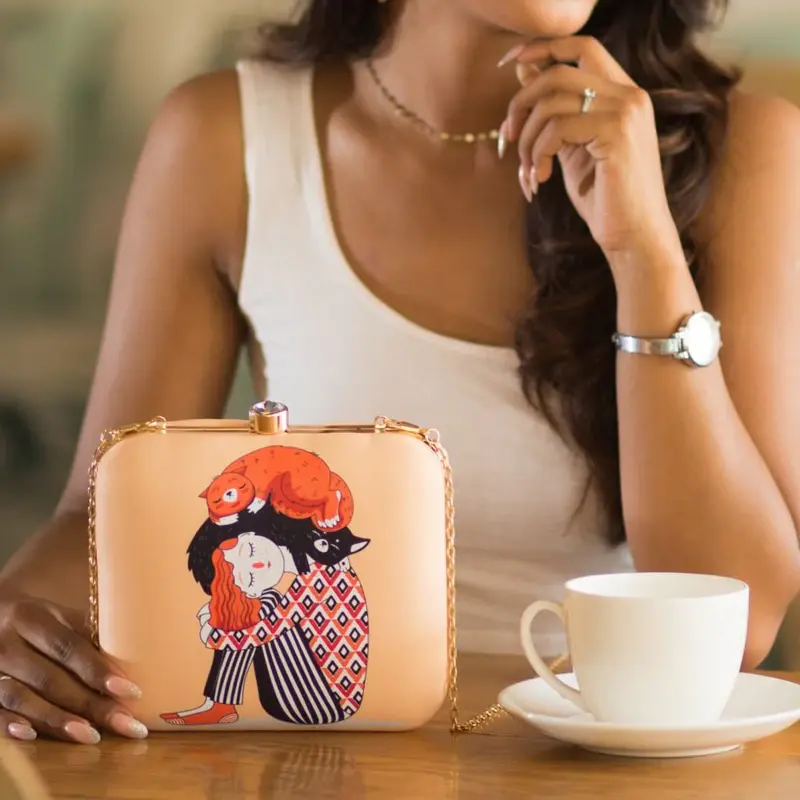 Women Cute Cat Lover Printed Clutch