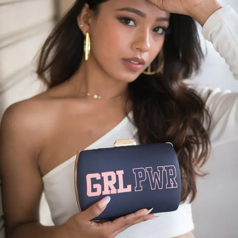 Woman Black Background Girl Power Text Clutch