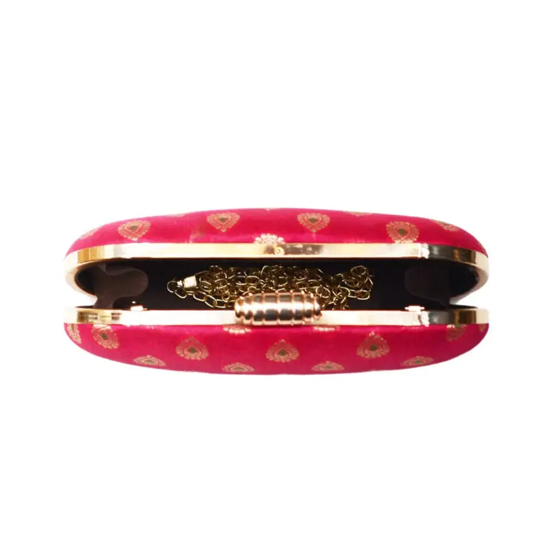 Women Pink Brocade Fabric Party Clutch
