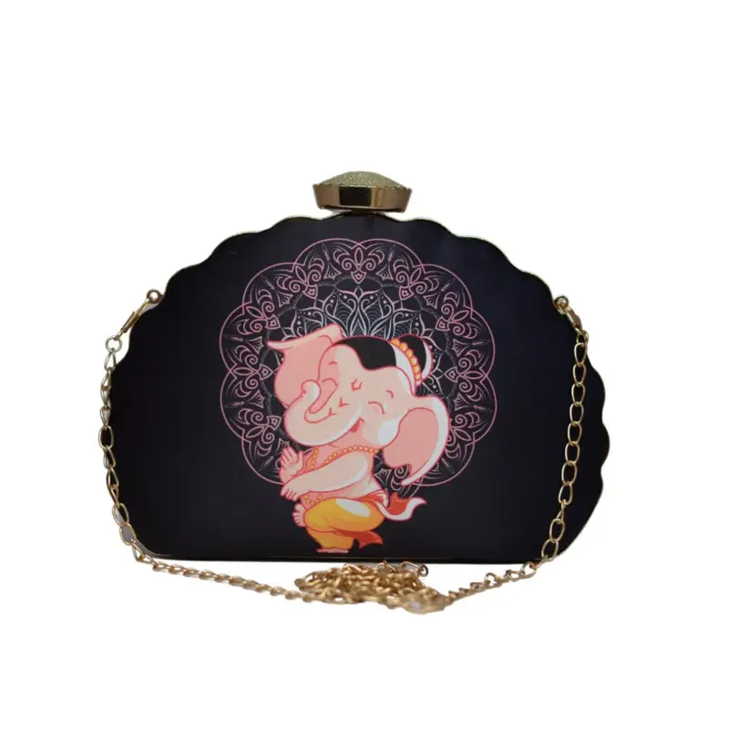 Women Ganesh Printed D-shape Clutch