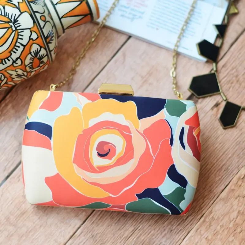 Women Pastel Rose Print Clutch