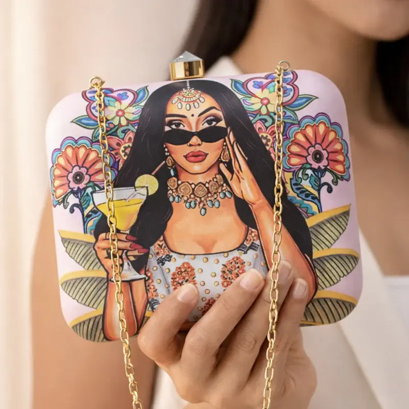 Women Glam Girl Printed Clutch