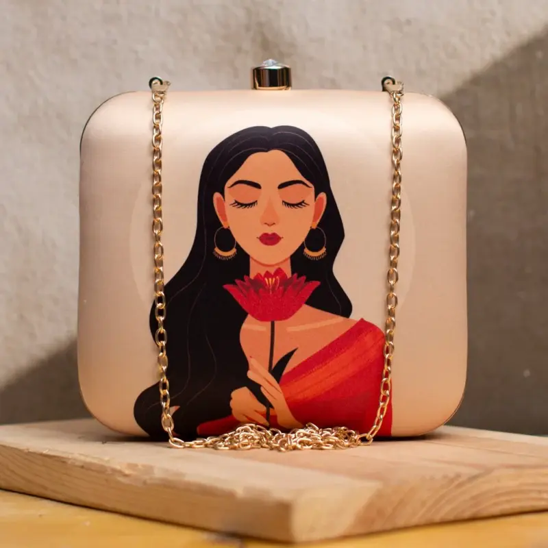 Women Saree Woman And Flower Portrait Clutch