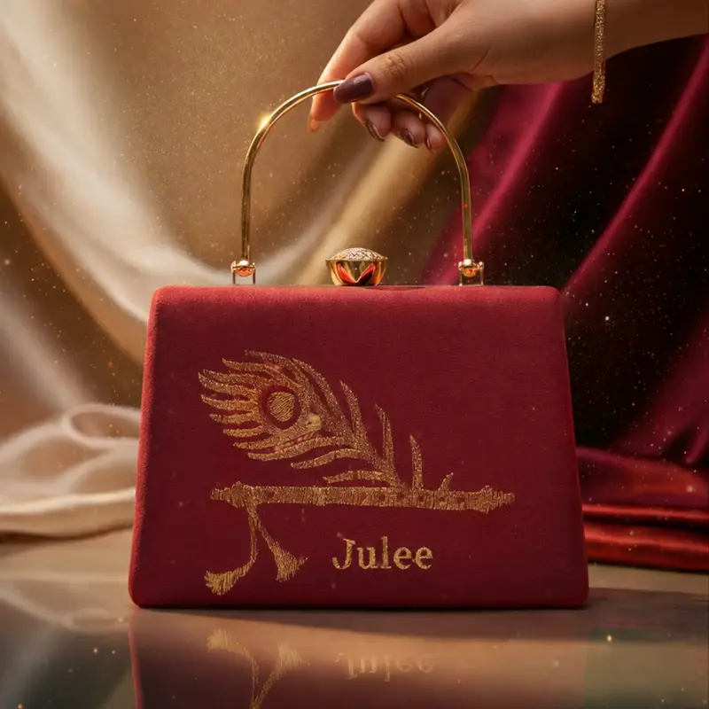 Woman Murli Embroidery Name Customized Clutch