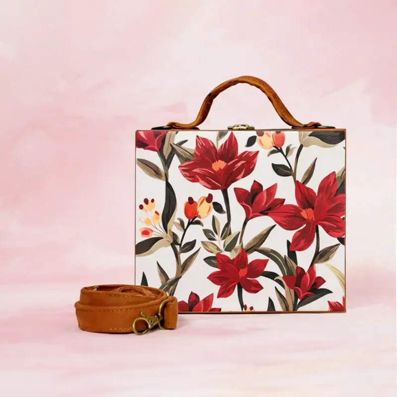 Women Red Flower Printed Suitcase Style
