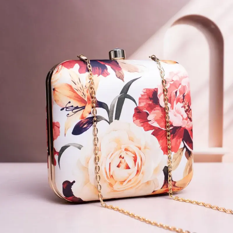 Women Yellow and Red Floral Printed Clutch