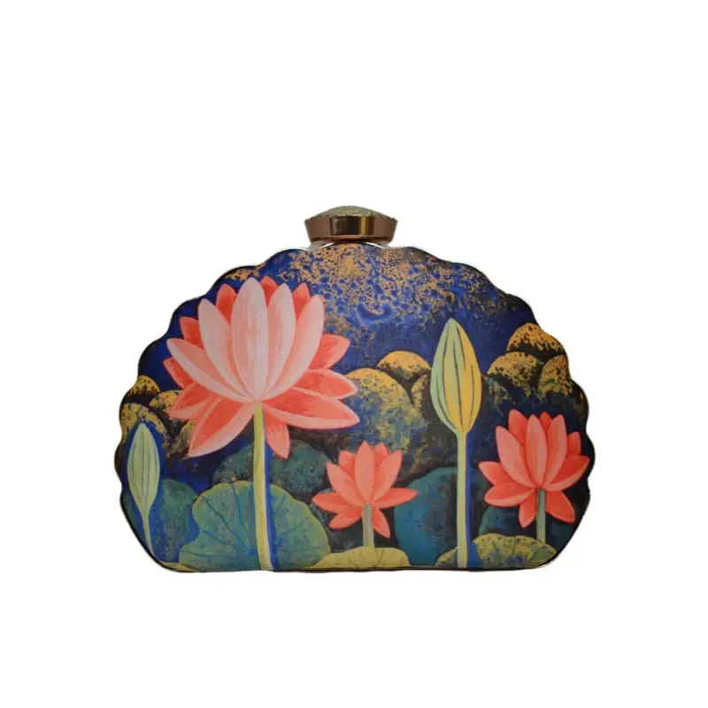Women Lotus Printed D-shape Clutch
