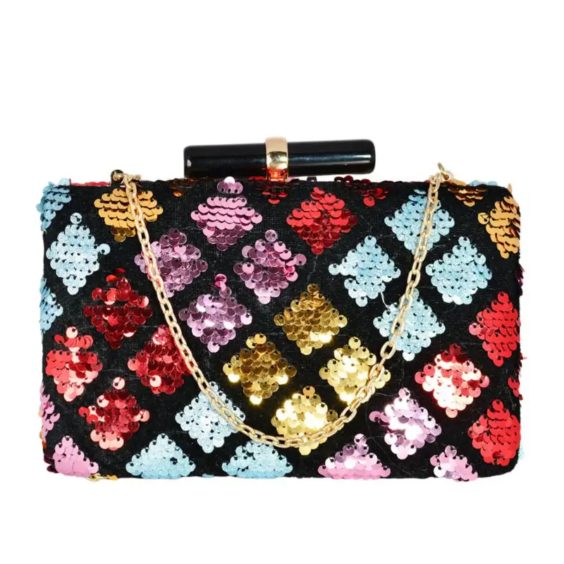 Women Multicolor Diamond Sequins Clutch