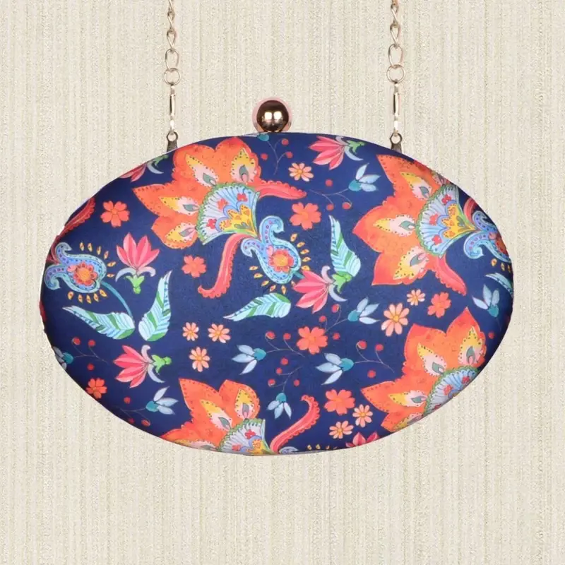 Woman Blue Floral Printed Clutch