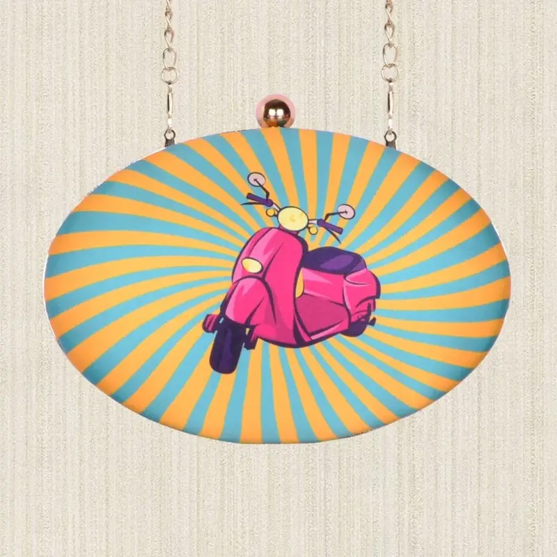 Women Retro Scooter Printed Clutch