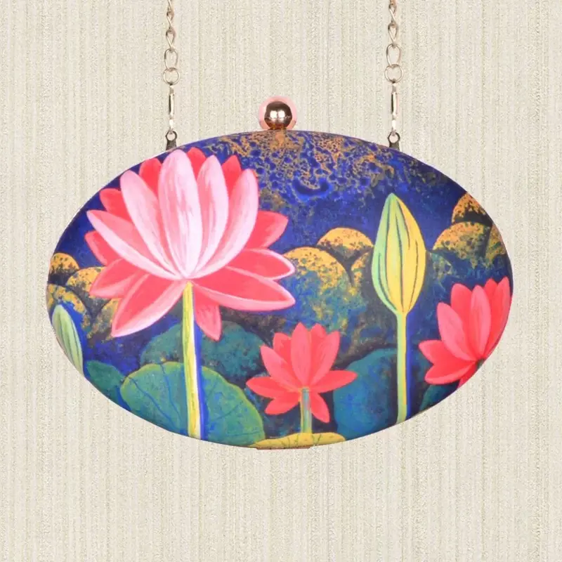 Women Oval Lotus Printed clutch
