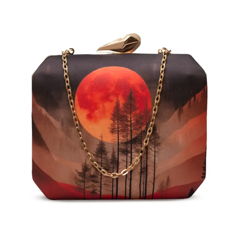 Woman Red Moon Printed Clutch