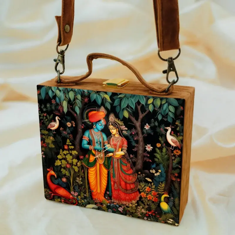 Women Radha Krishna Printed Suitcase Style Clutch