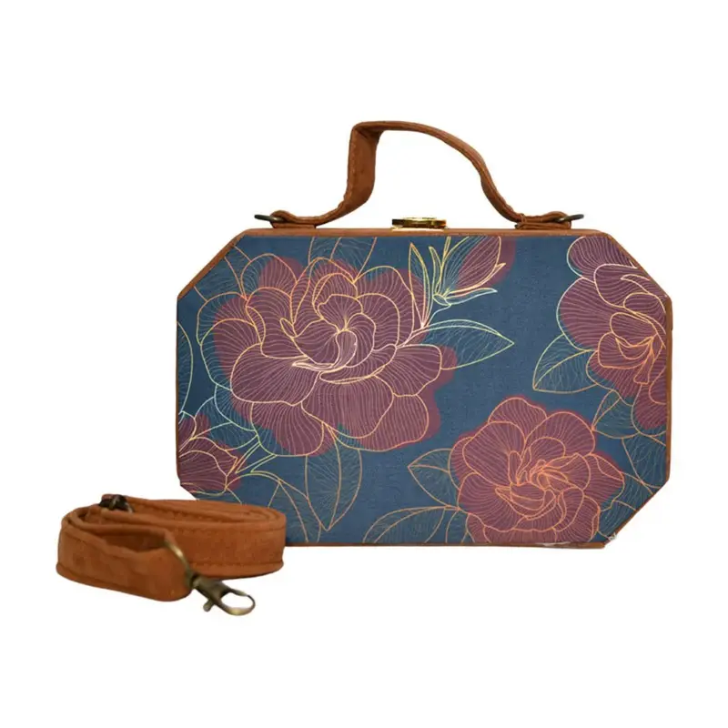 Woman Teal Blue Rose Printed Clutch