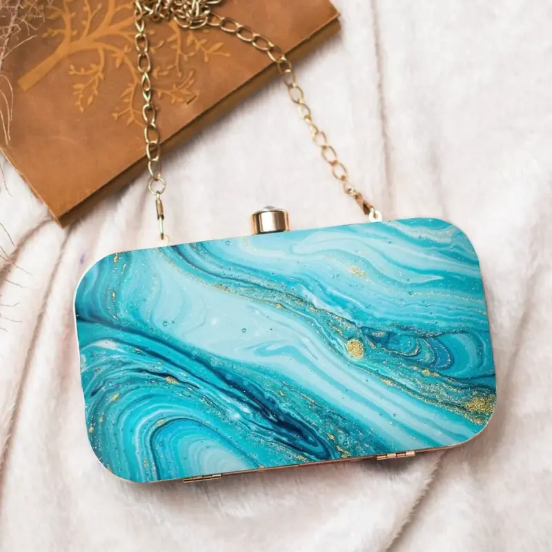 Woman Sky Blue Flow Art Printed Clutch