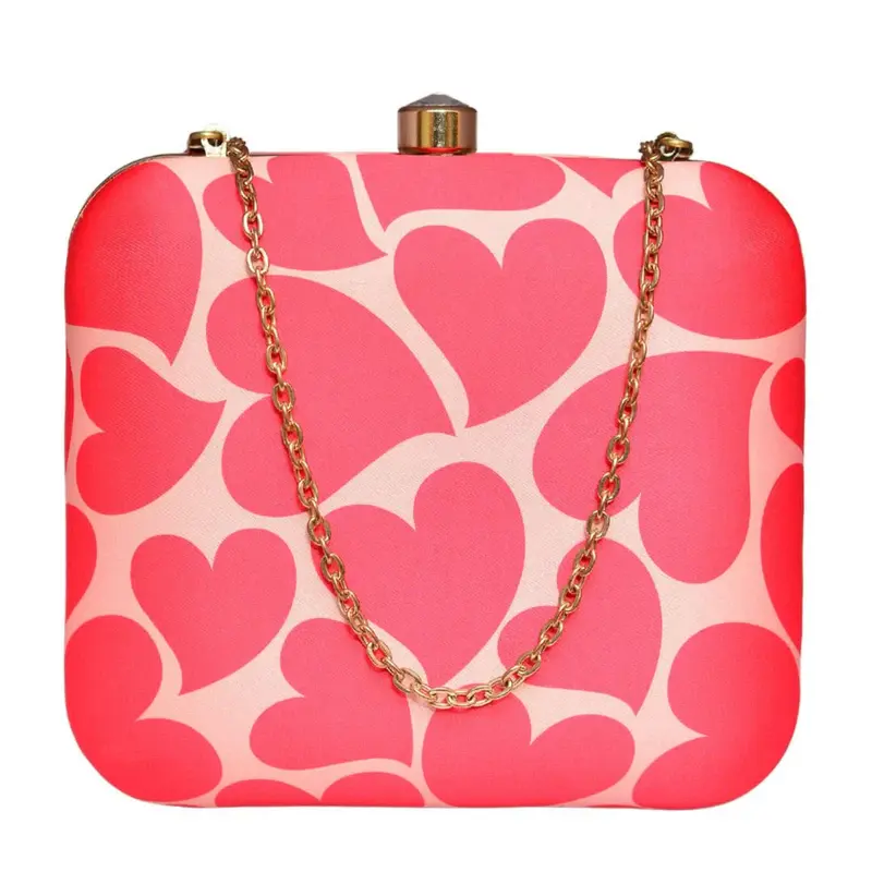 Women Valentine Red Hearts Printed Clutch