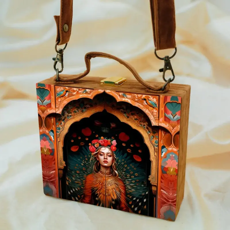 Women Girl Portrait 3D Printed Suitcase Style Clutch