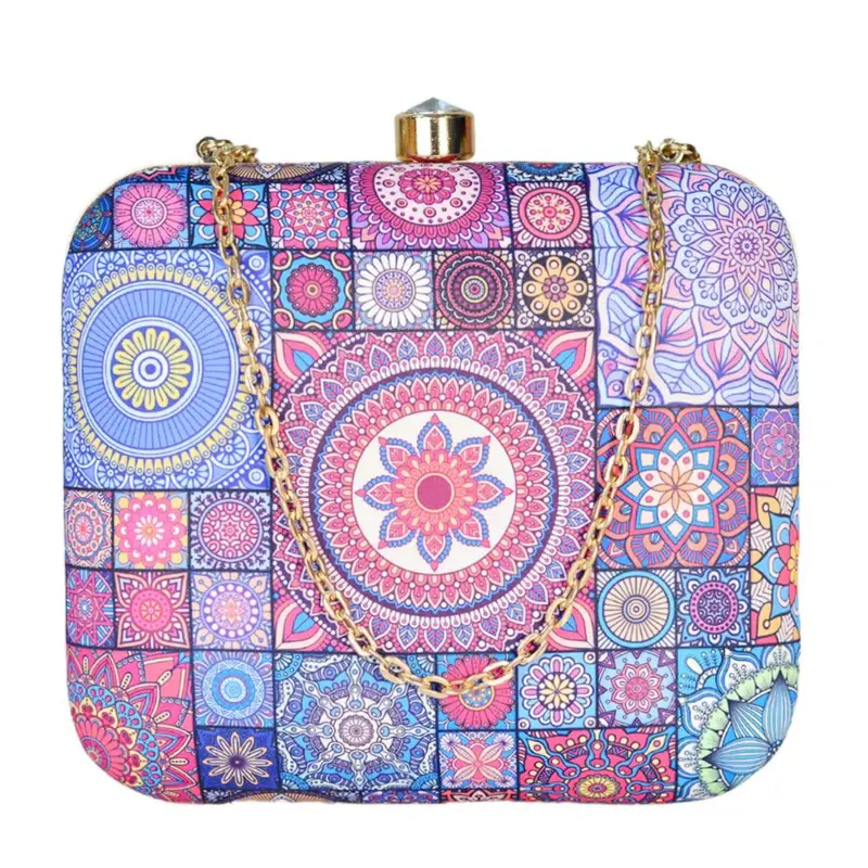 Woman Purple Multipattern Mandala Clutch