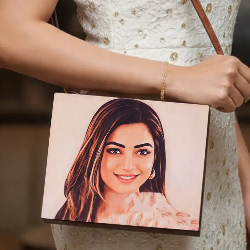 Women Portrait Caricature Personalised Suitcase Style Clutch Bag