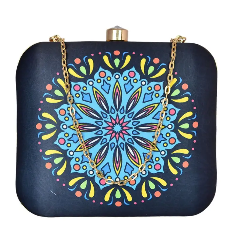 Woman Yellow-Blue Mandala Print Clutch