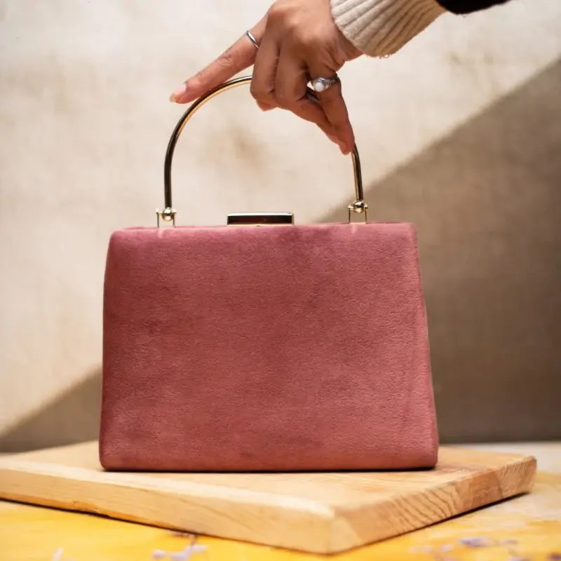 Women Salmon Pink Fabric Clutch