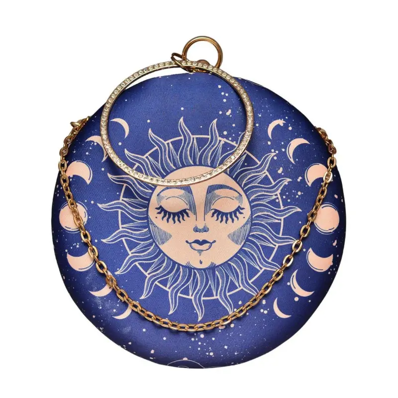 Women Sun-Moon Round Printed Clutch