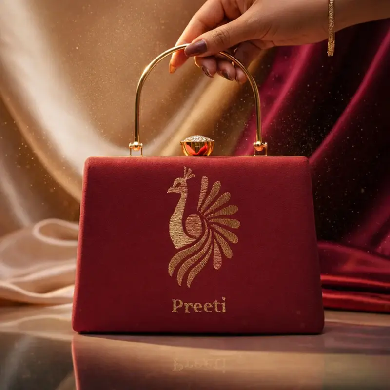 Woman Peacock Embroidery Name Customized Clutch