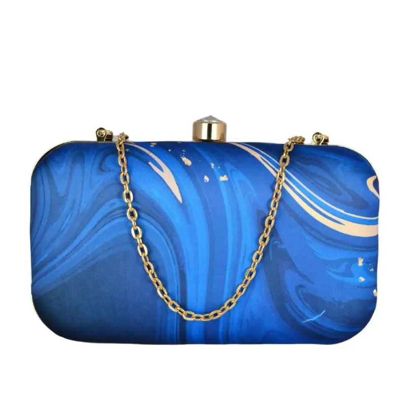 Woman Blue-Golden Resin Print Clutch