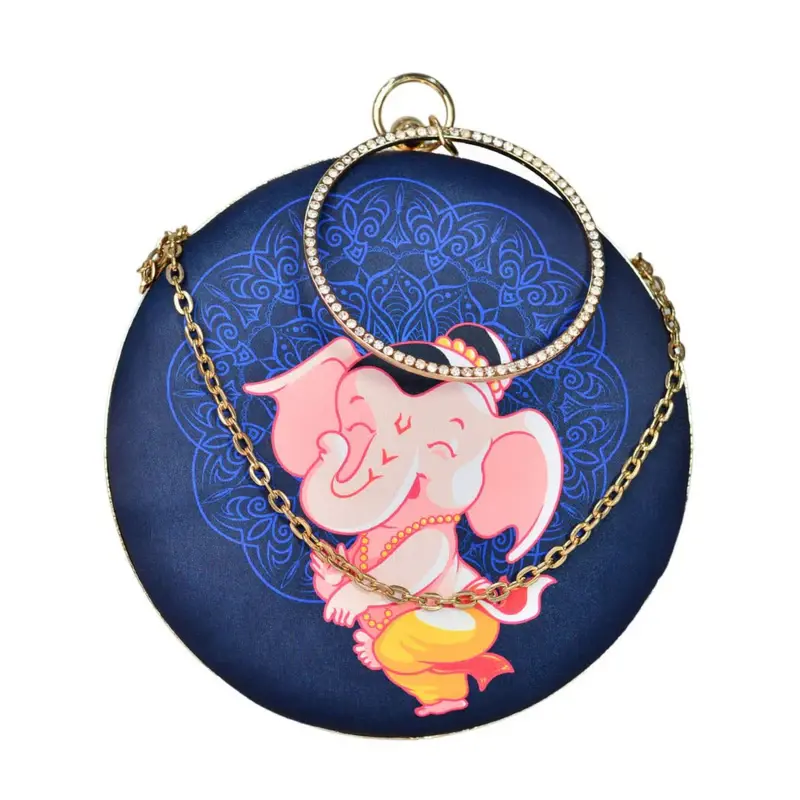 Woman Ganesh Printed Round Clutch