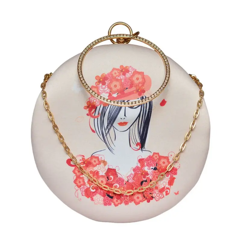 Women Red Floral Round Printed Clutch