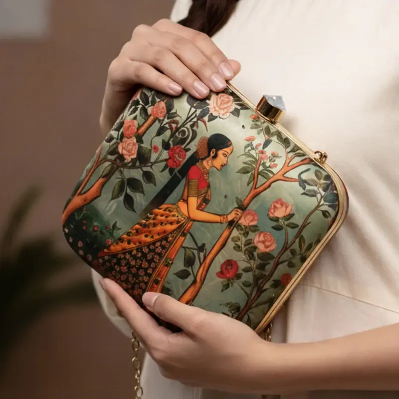 Women Traditional Indian Woman Printed Clutch