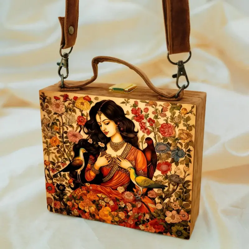 Women Beautiful Indian Girl Printed Suitcase Style Clutch