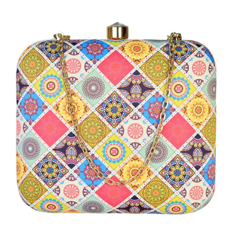 Woman Yellow Multipattern Mandala Clutch
