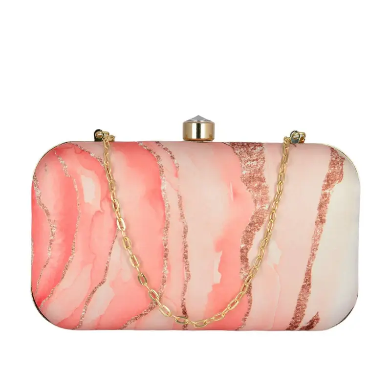 Women Glitter Coral Resin Print Clutch
