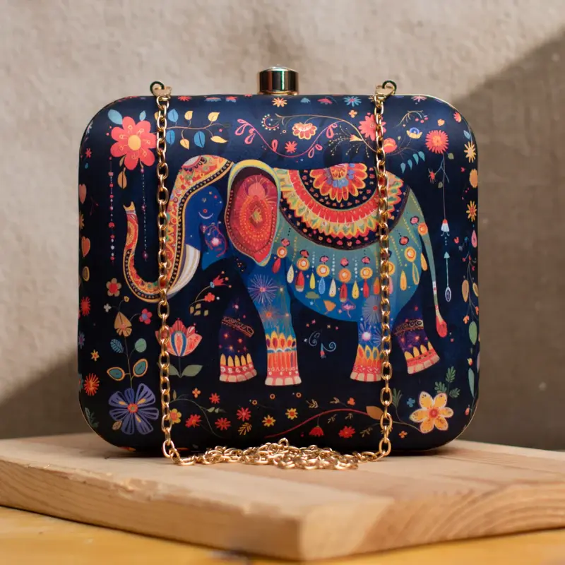 Woman Multicolor Elephant Printed Clutch