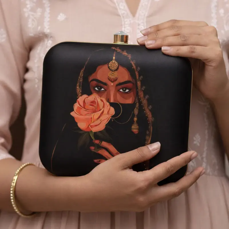 Woman Floral Woman Face Printed Clutch