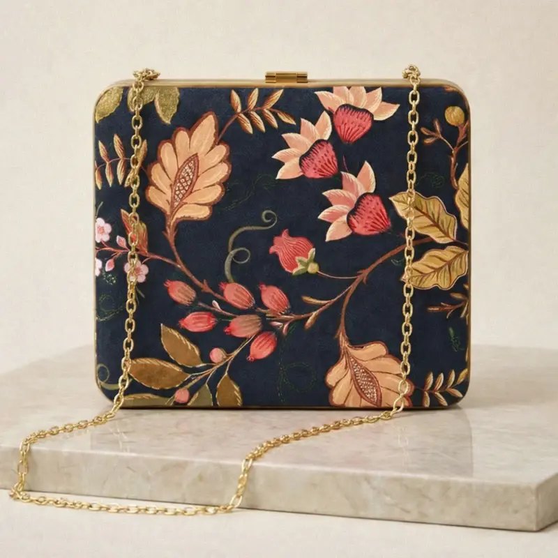 Women Peach Flower Printed MDF Clutch
