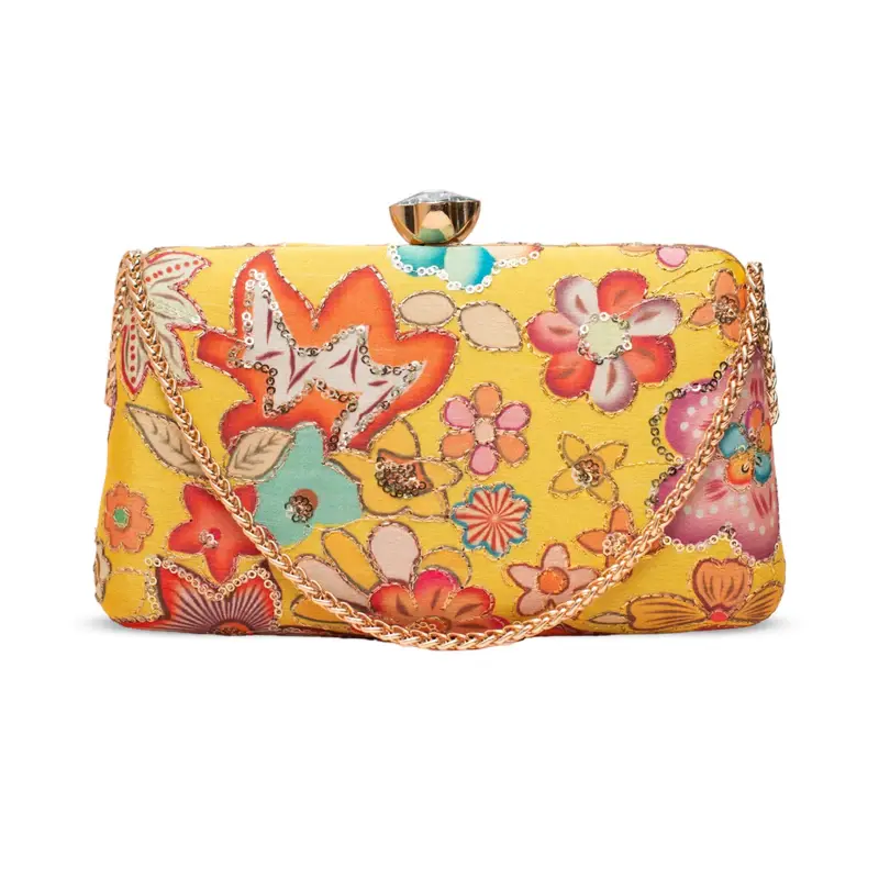 Woman Mustard Yellow Floral Clutch