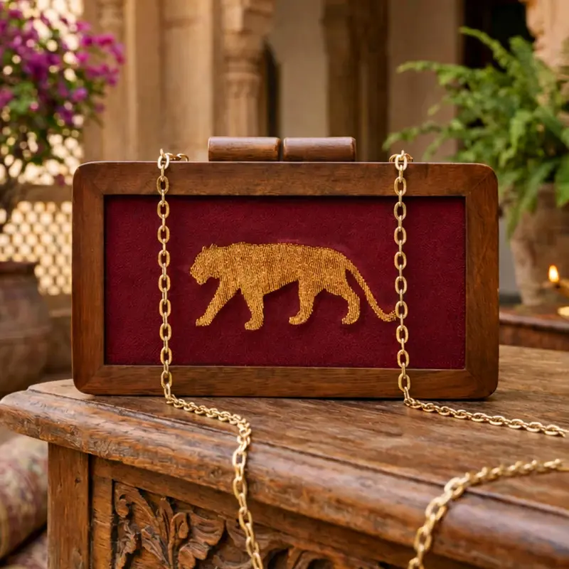 Women Elegance Golden Jaguar Embroidery clutch
