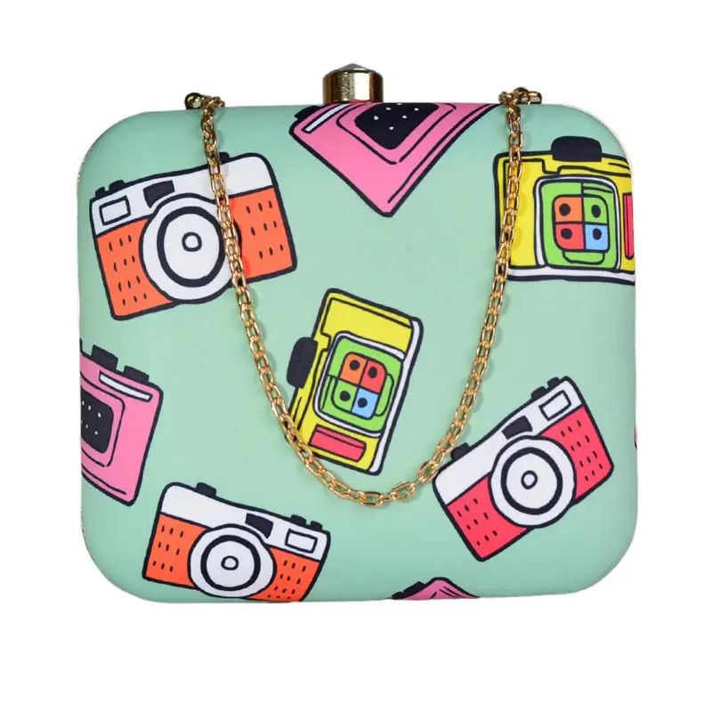 Woman Funky Camera Printed Clutch