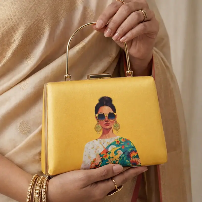Yellow Based Classy Women Printed Clutch