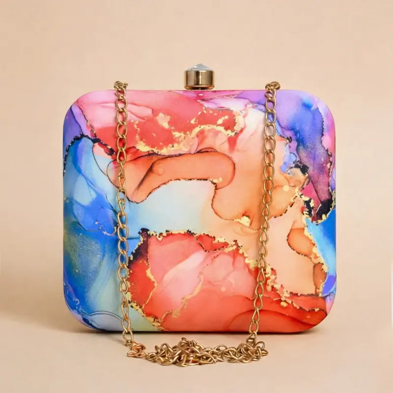 Women Rainbow Colored Printed Clutch