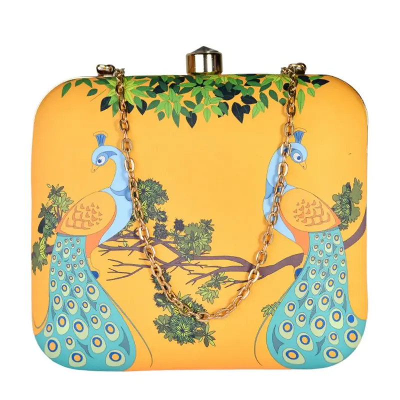 Women Elegant Peacock Printed Clutch
