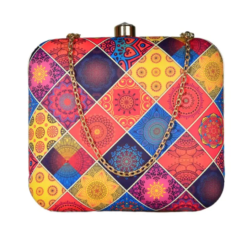 Women Diamond Shaped Multi-Coloured Printed Pattern Clutch