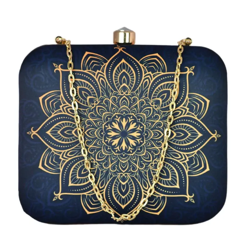 Women Golden Mandala Print Clutch