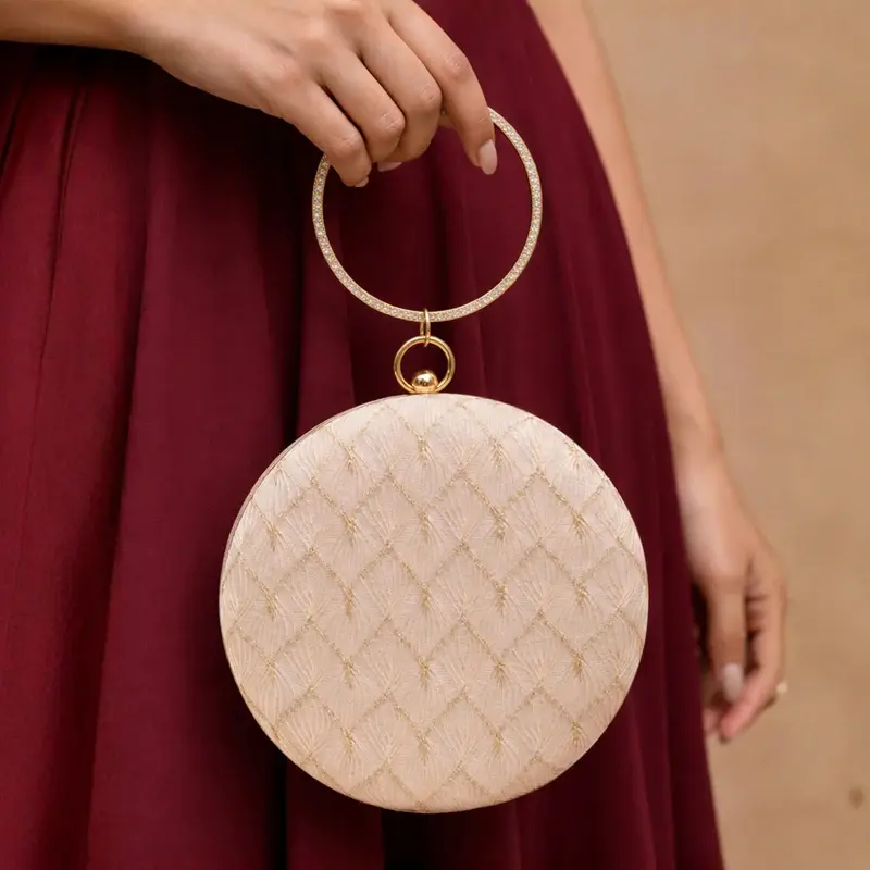 Women Ivory Based Minimal Embroidery Clutch